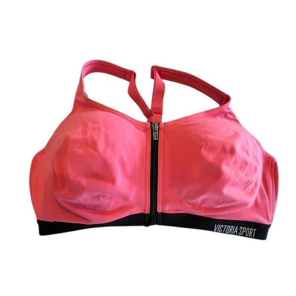 Victoria Secret Knockout Sport Bra Front Zip Underwire Sz 38D Pink & Black - Picture 1 of 8